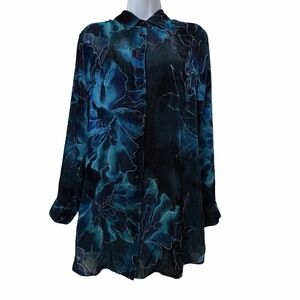 Johnny‎ Was Womens Corduroy Velvet Shirt Tunic Top Size S Blue Whimsigoth Fairy